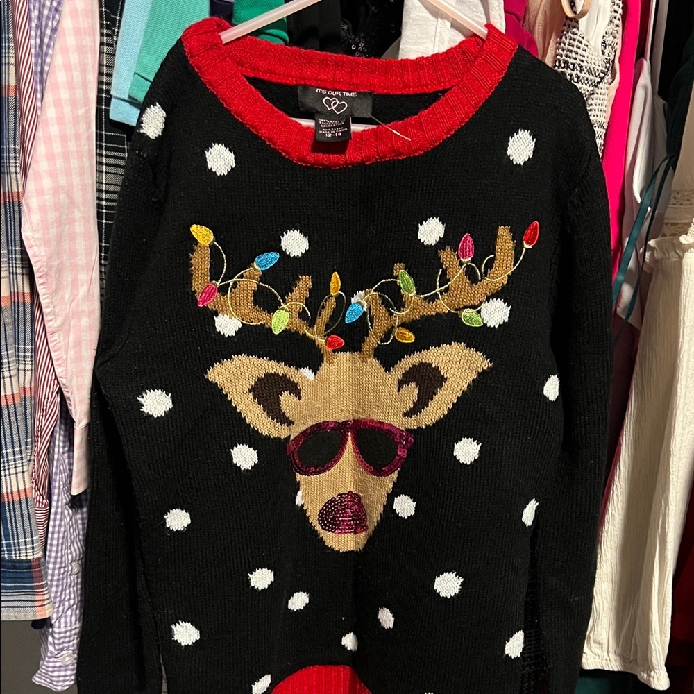 It's Our Time Black and Red Reindeer Sweater